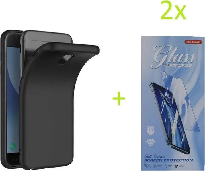 Samsung Galaxy J3 2017 Hoesjes – Siliconen TPU Backcover – Inclusief 2x Screenprotector Gehard Glas – Zwart-Ilumina Benelux