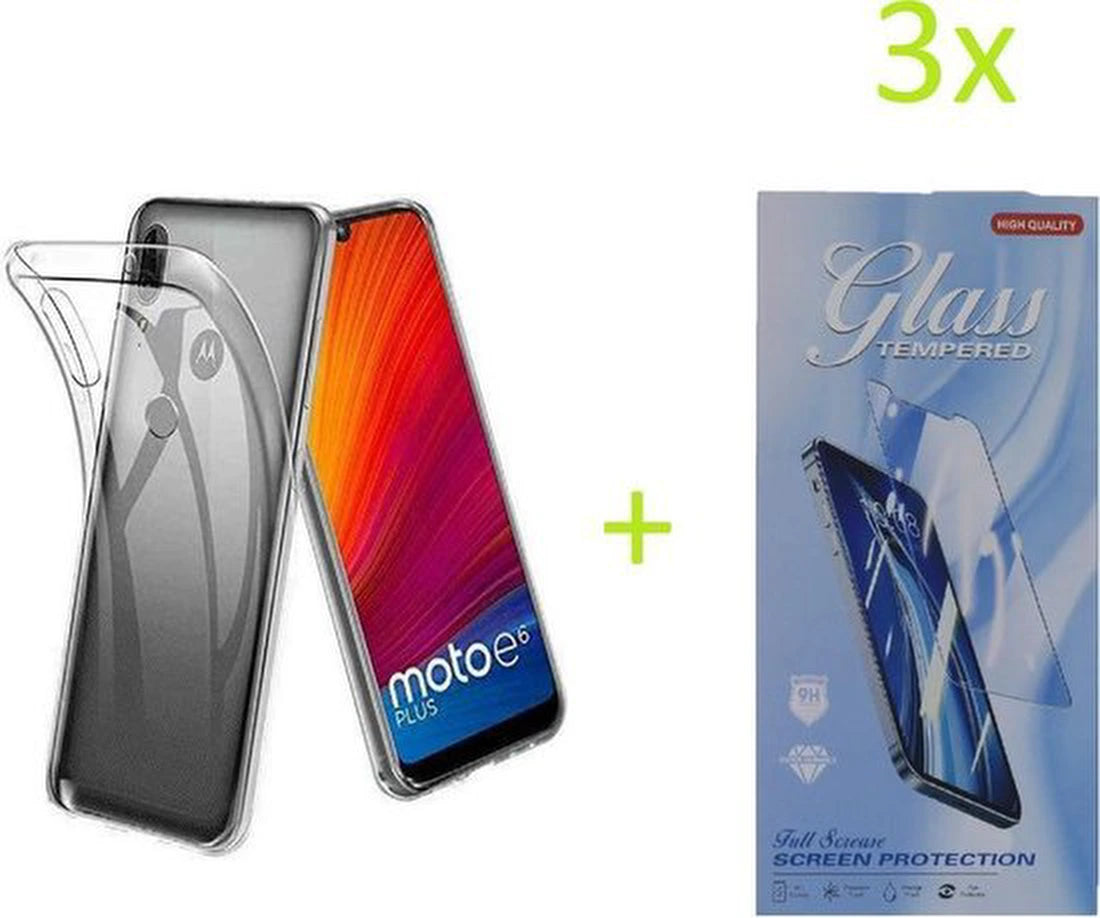 Motorola E6S / E6 Plus Hoesje Transparant TPU Siliconen Soft Case + 3X Screenprotector