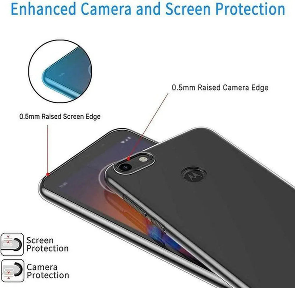 Motorola Moto E6 Play Hoesjes – Transparante TPU Siliconen Backcover – Soft Case – Inclusief 3x Screenprotector-Ilumina Benelux