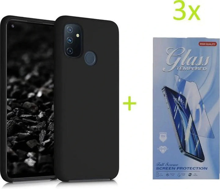 OnePlus Nord N100 Hoesjes – TPU Siliconen Backcover – Schokbestendig – 3x Screenprotector – Zwart-Ilumina Benelux