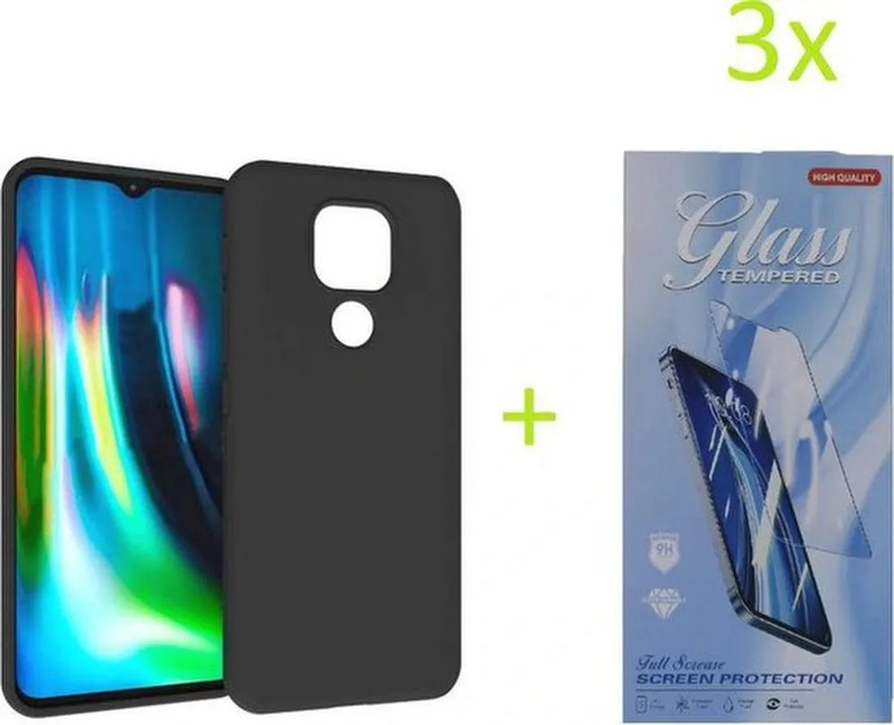 Motorola Moto G9 Play & E7 Plus Hoesjes – Siliconen TPU Backcover – Inclusief 3x Screenprotector – Zwart-Ilumina Benelux