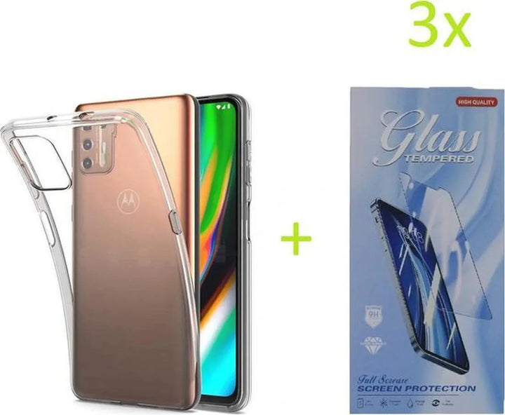 Motorola Moto G9 Plus Hoesjes – Transparante TPU Siliconen Backcover – Schokbestendig – Inclusief 3x Screenprotector-Ilumina Benelux