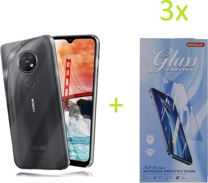 Nokia 6.2 Hoesjes – Transparante TPU Siliconen Backcover – Soft Case – 3x Screenprotector Gehard Glas-Ilumina Benelux