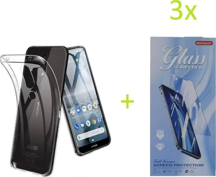 Nokia 4.2 Hoesjes – Transparante TPU Siliconen Backcover – Soft Case – 3x Screenprotector Gehard Glas-Ilumina Benelux