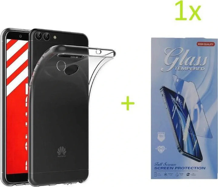 Huawei P Smart 2018 Hoesjes – Transparante TPU Siliconen Backcover – Soft Case – Incl. Gehard Glas Screenprotector-Ilumina Benelux