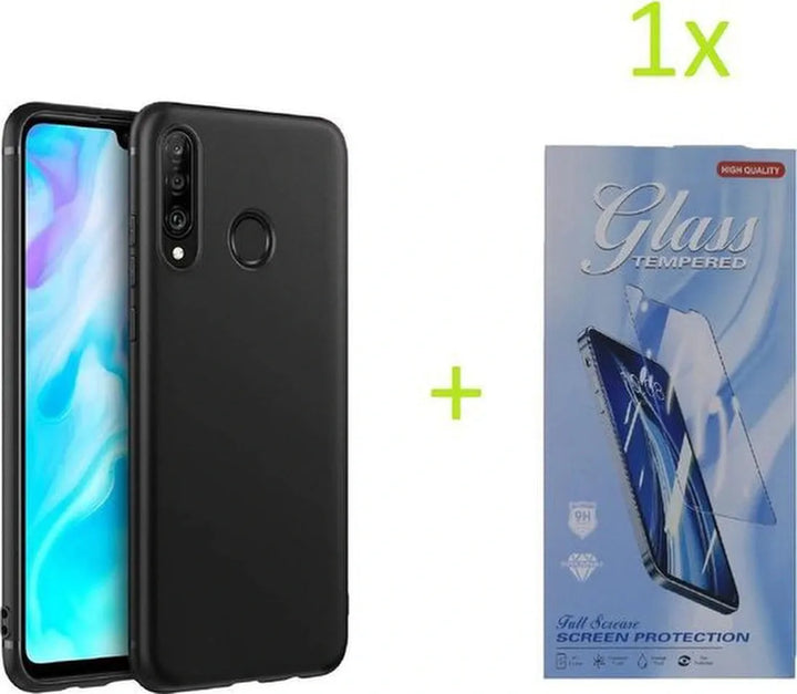 Huawei P30 Lite Hoesjes – Siliconen TPU Backcover – Inclusief Screenprotector – Schokbestendig – Zwart-Ilumina Benelux