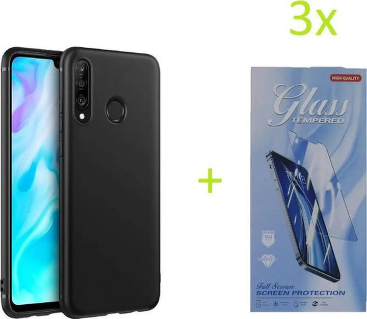 Huawei P30 Lite 2019/2020 Hoesjes – TPU Siliconen Backcover – Inclusief 3x Screenprotector – Zwart-Ilumina Benelux