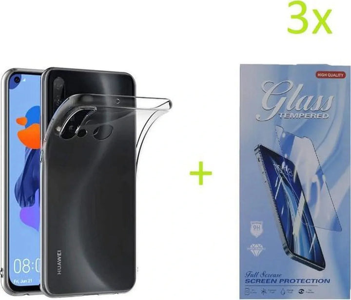 Huawei P20 Lite 2019 Hoesjes – Transparante TPU Siliconen Backcover – Soft Case – Inclusief 3x Gehard Glas Screenprotector-Ilumina Benelux