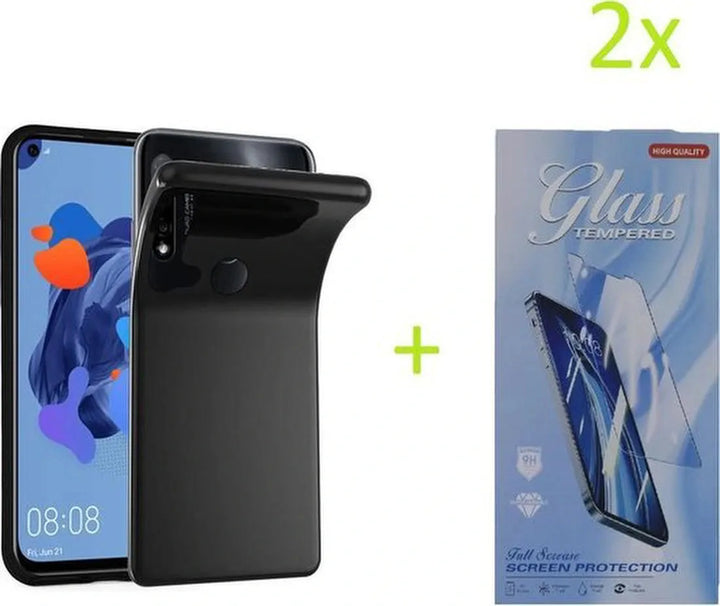 Huawei P20 Lite 2019 Hoesjes – TPU Siliconen Backcover – Inclusief 2x Screenprotector – Zwart-Ilumina Benelux