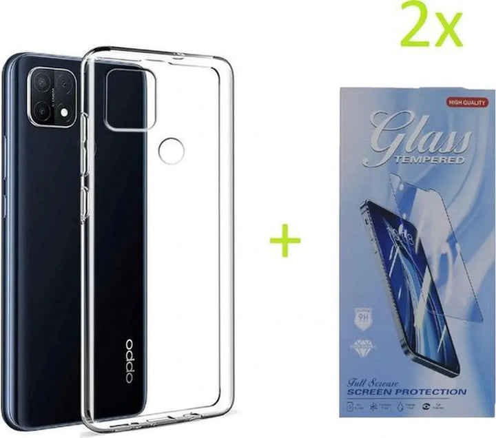 Oppo A15 Hoesjes – Transparante TPU Siliconen Backcover – Soft Case – Inclusief 2x Gehard Glas Screenprotector-Ilumina Benelux