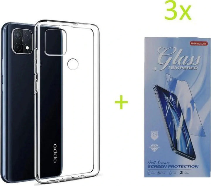 Oppo A15 Hoesjes – Transparante TPU Siliconen Backcover – Soft Case – Inclusief 3x Gehard Glas Screenprotector-Ilumina Benelux