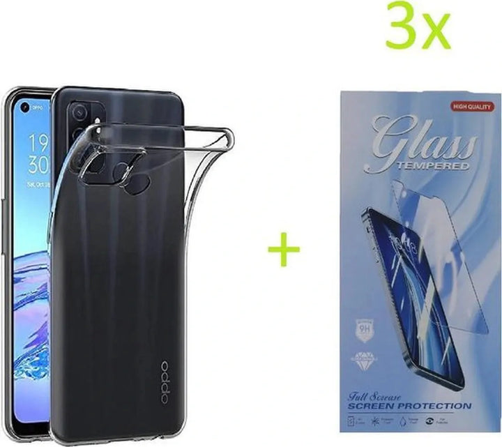 Oppo A53 4G/A53s Hoesjes – Transparante TPU Siliconen Backcover – Soft Case – 3x Screenprotector Gehard Glas-Ilumina Benelux