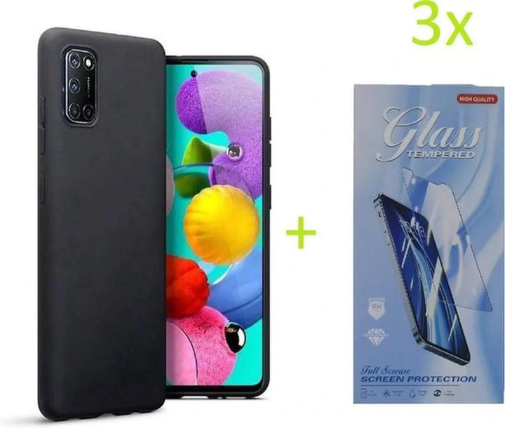 Oppo A52/A72/A92 Hoesjes – TPU Siliconen Backcover – Inclusief 3x Screenprotector – Zwart-Ilumina Benelux