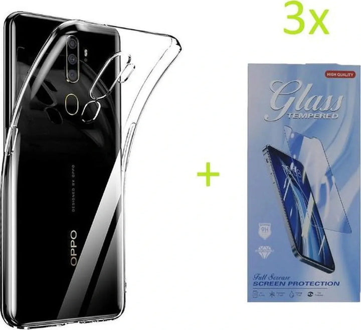 Oppo Find X2 Neo Hoesjes – Transparante TPU Siliconen Backcover – Soft Case – 3x Gehard Glas Screenprotector-Ilumina Benelux