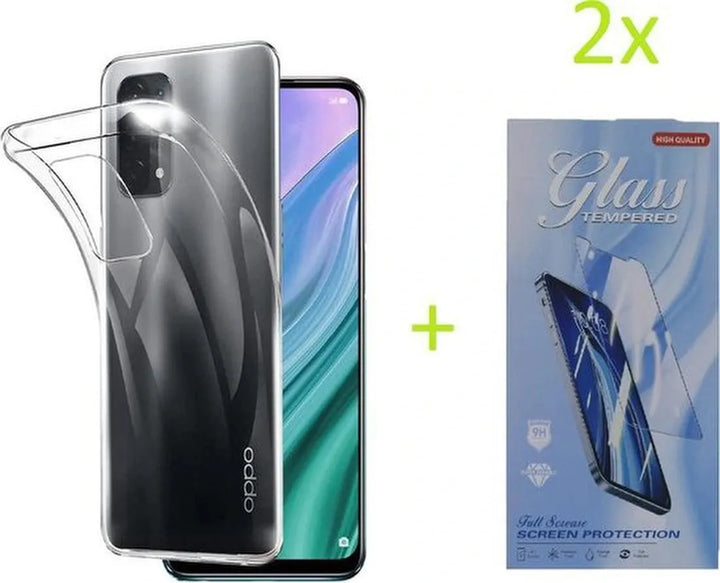 Oppo Reno 4 5G Hoesjes – Transparante TPU Siliconen Backcover – Soft Case – 2x Screenprotector Gehard Glas-Ilumina Benelux