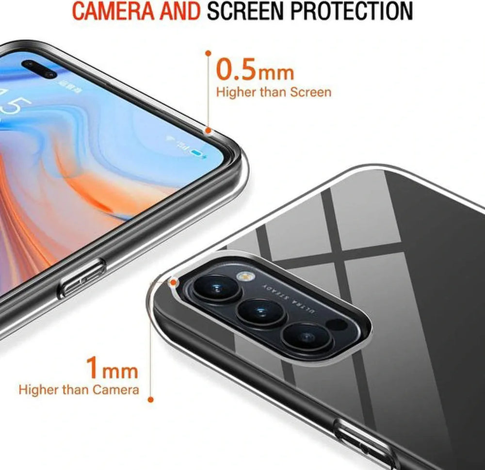 Oppo Reno 4 5G Hoesjes – Transparante TPU Siliconen Backcover – Soft Case – 2x Screenprotector Gehard Glas-Ilumina Benelux