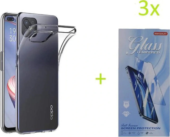 Oppo Reno 4Z 5G Hoesjes – Transparante TPU Siliconen Backcover – Soft Case – 3x Screenprotector Gehard Glas-Ilumina Benelux