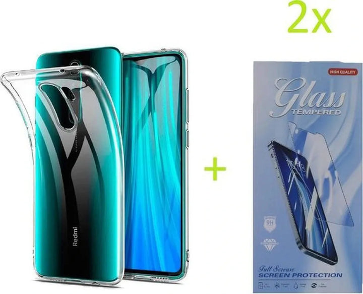 Xiaomi Redmi 9 Hoesjes – Transparante TPU Siliconen Backcover – Soft Case – 2x Screenprotector Gehard Glas-Ilumina Benelux