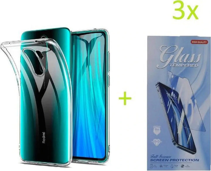 Xiaomi Redmi 9 Hoesjes – Transparante TPU Siliconen Backcover – Soft Case – Incl. 3x Gehard Glas Screenprotector-Ilumina Benelux