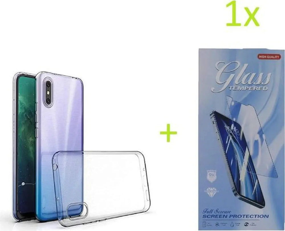 Xiaomi Redmi 9A/9AT Hoesjes – Transparante TPU Siliconen Backcover – Soft Case – Incl. Gehard Glas Screenprotector-Ilumina Benelux