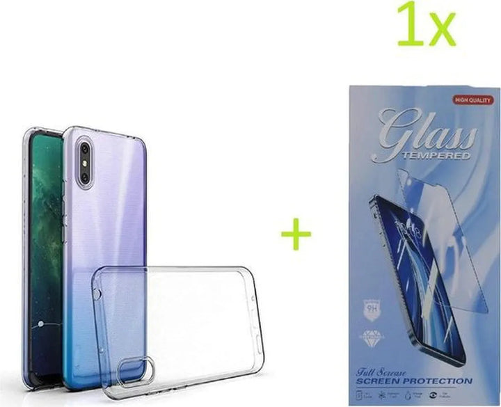 Xiaomi Redmi 9A/9AT Hoesjes – Transparante TPU Siliconen Backcover – Soft Case – Incl. Gehard Glas Screenprotector-Ilumina Benelux