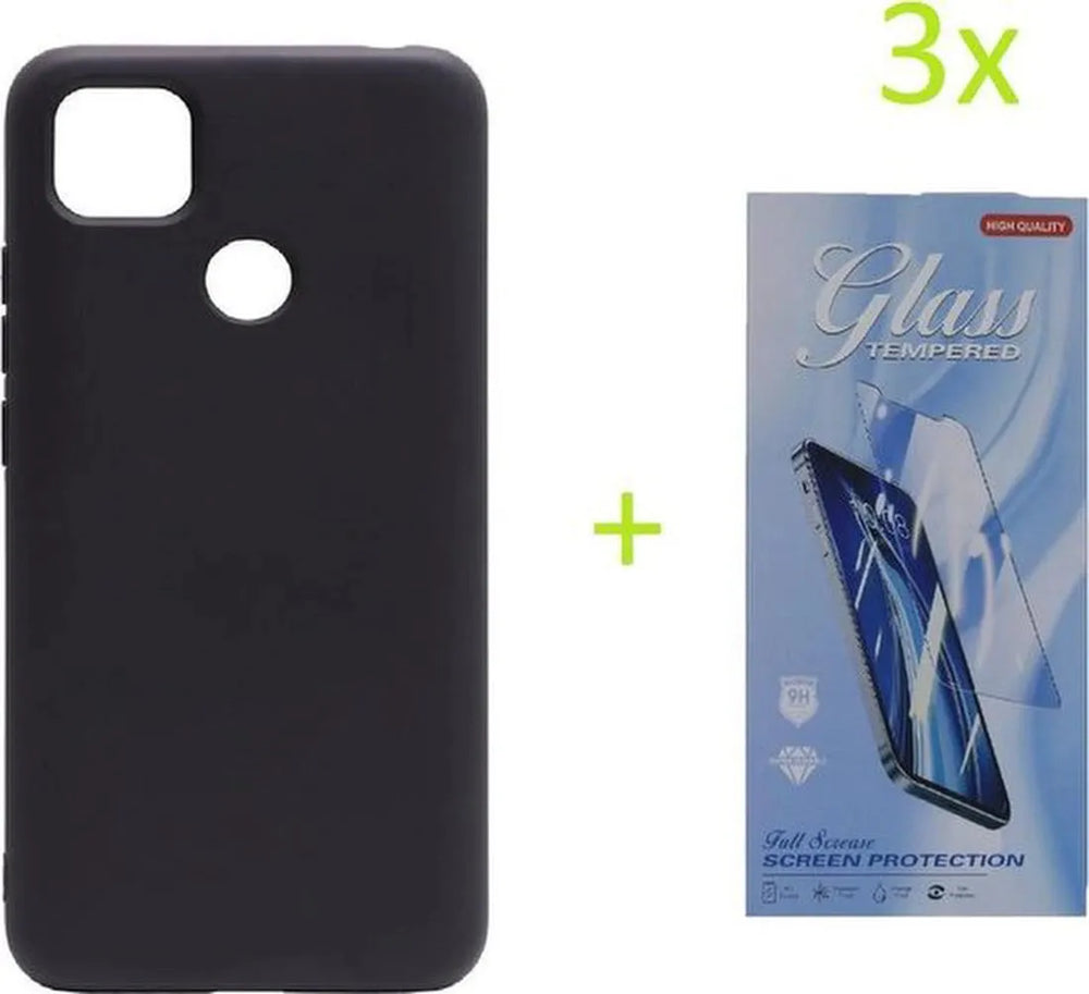 Xiaomi Redmi 9C Hoesjes – TPU Siliconen Backcover – Schokbestendig – 3x Screenprotector – Zwart-Ilumina Benelux