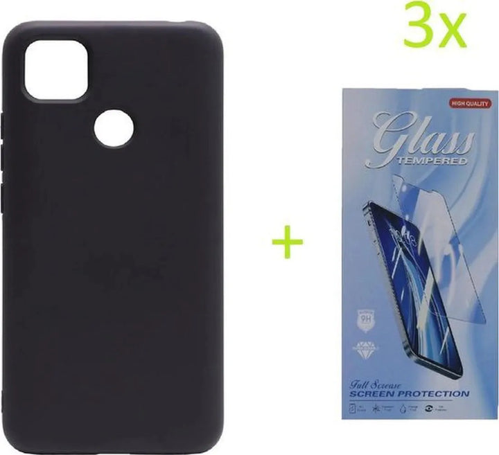 Xiaomi Redmi 9C Hoesjes – TPU Siliconen Backcover – Schokbestendig – 3x Screenprotector – Zwart-Ilumina Benelux