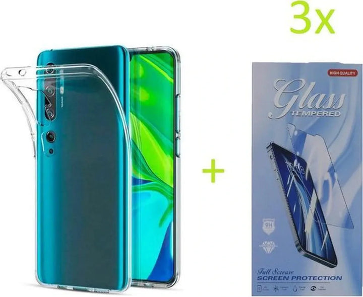Xiaomi Mi Note 10/Note 10 Pro Hoesjes – Transparante TPU Siliconen Backcover – Soft Case – 3x Screenprotector Gehard Glas-Ilumina Benelux