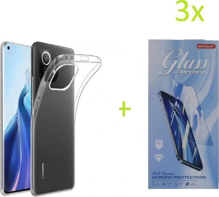 Xiaomi Mi 11 Hoesjes – Transparante TPU Siliconen Backcover – Soft Case – Inclusief 3x Gehard Glas Screenprotector-Ilumina Benelux