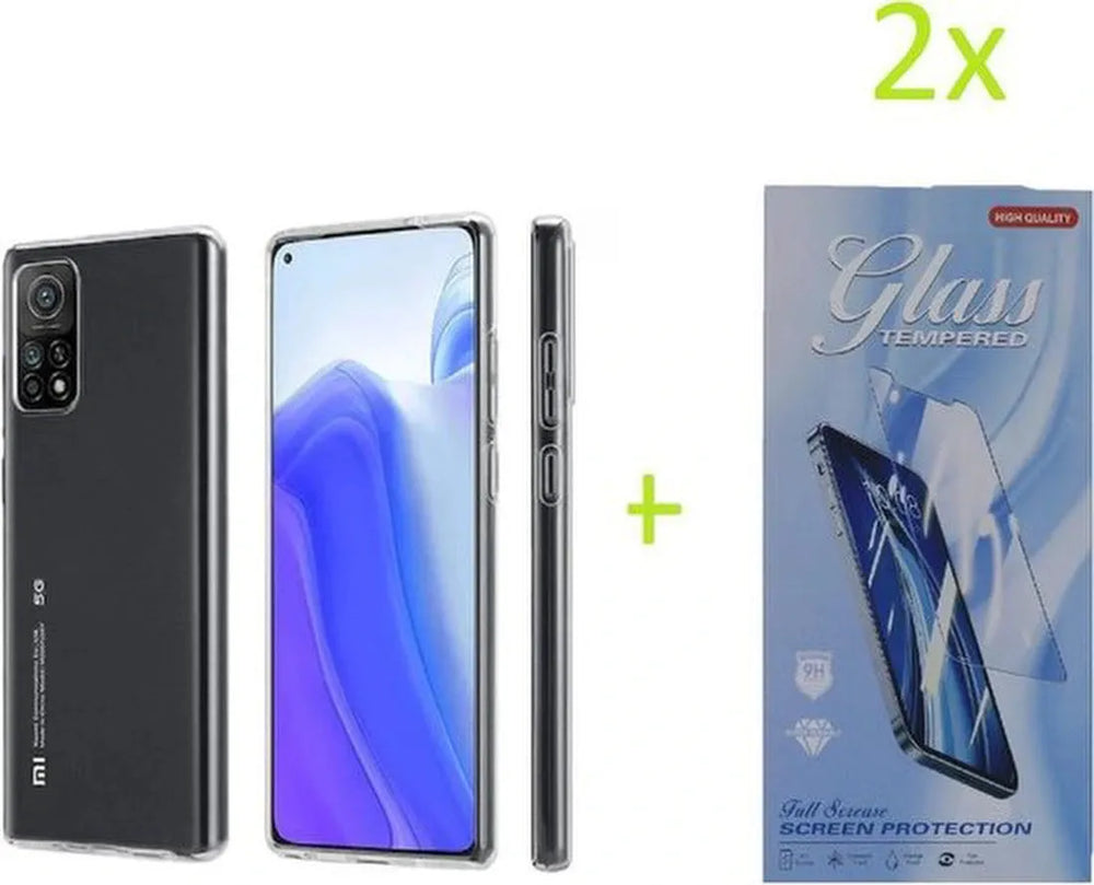 Xiaomi Mi 10T / Mi 10T Pro 5G Hoesjes – Transparante TPU Siliconen Backcover – Soft Case – 2x Screenprotector Gehard Glas-Ilumina Benelux