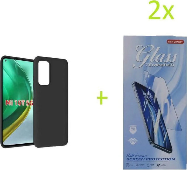 Xiaomi Mi 10T / 10T Pro 5G Hoesjes – TPU Siliconen Backcover – 2x Screenprotector – Schokbestendig – Zwart-Ilumina Benelux