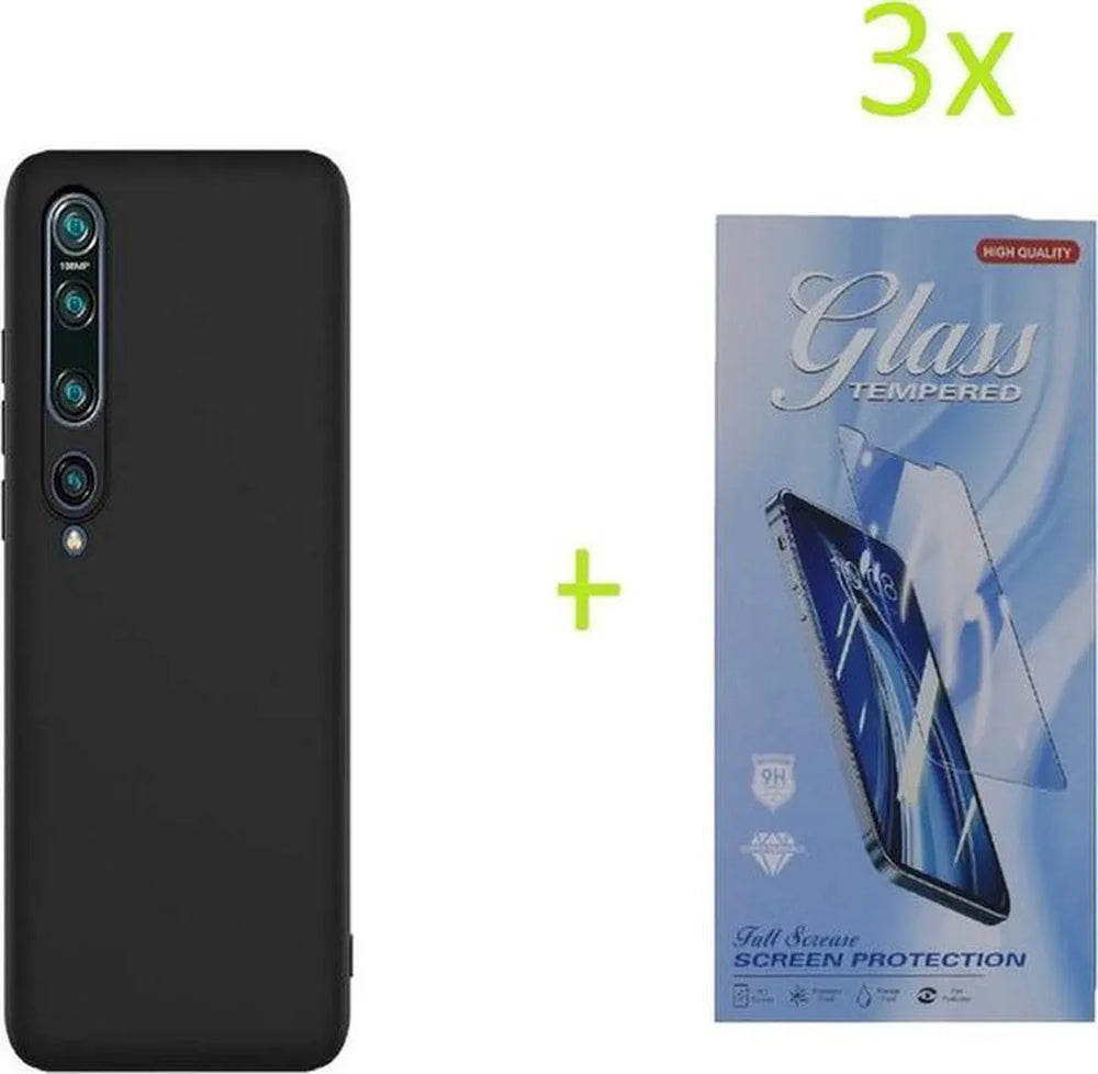 Xiaomi Mi 10 / 10 Pro Hoesjes – TPU Siliconen Backcover – Inclusief 3x Screenprotector – Zwart-Ilumina Benelux