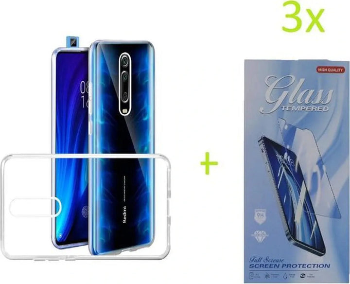Xiaomi Mi 9T Hoesjes – Transparante TPU Siliconen Backcover – Soft Case – 3x Gehard Glas Screenprotector-Ilumina Benelux