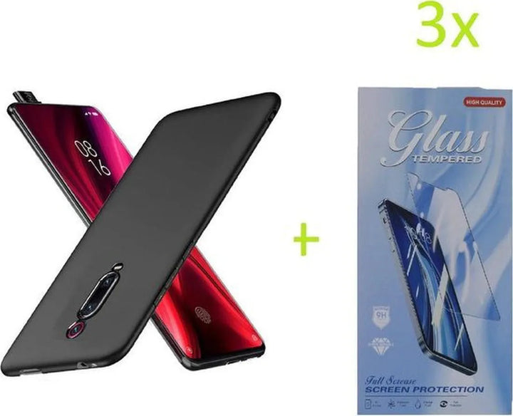 Xiaomi Mi 9T / 9T Pro Hoesjes – TPU Siliconen Backcover – Inclusief 3x Screenprotector – Zwart-Ilumina Benelux