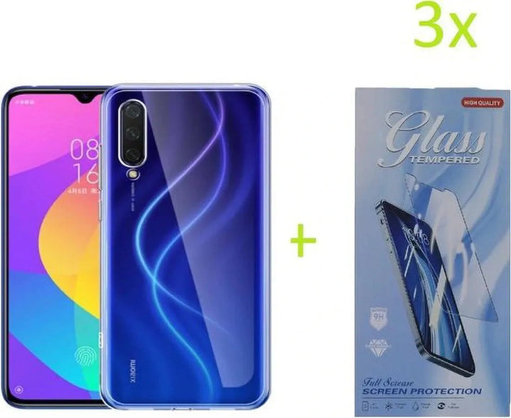 Xiaomi Mi 9 Lite Hoesjes – Transparante TPU Siliconen Backcover – Soft Case – 3x Screenprotector Gehard Glas-Ilumina Benelux