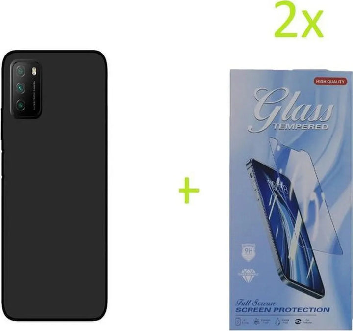 Xiaomi Poco M3 Hoesjes – Siliconen TPU Backcover – Inclusief 2x Screenprotector – Schokbestendig – Zwart-Ilumina Benelux
