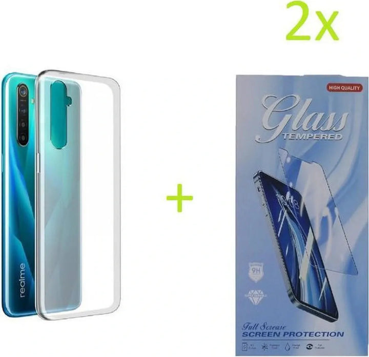 Realme X50 5G Hoesjes – Transparante TPU Siliconen Backcover – Soft Case – Inclusief 2x Gehard Glas Screenprotector-Ilumina Benelux