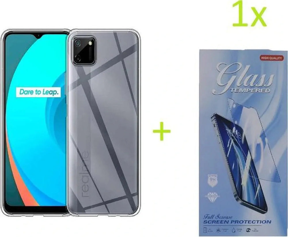 Realme C11 Hoesjes – Transparante TPU Siliconen Backcover – Soft Case – 1x Gehard Glas Screenprotector-Ilumina Benelux