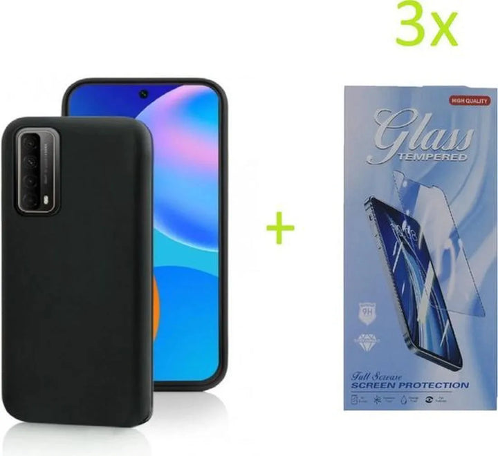 Huawei P Smart 2021 Hoesjes – Siliconen TPU Backcover – Inclusief 3x Screenprotector – Zwart-Ilumina Benelux