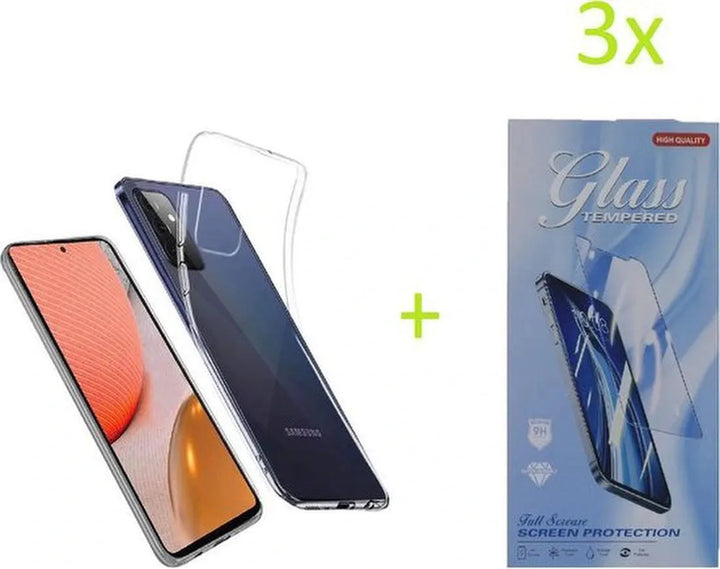 Samsung Galaxy A72 Hoesjes – Transparante TPU Siliconen Backcover – Soft Grip – Inclusief 3x Screenprotector-Ilumina Benelux
