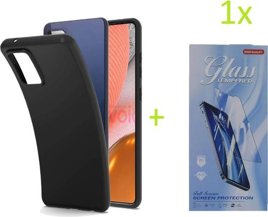 Samsung Galaxy A72 Hoesjes – TPU Siliconen Backcover – Inclusief Screenprotector Gehard Glas – Schokbestendig – Zwart