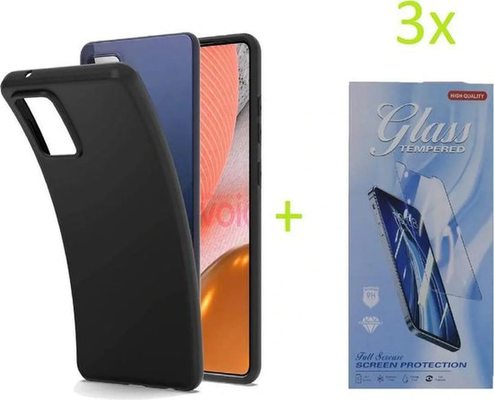 Samsung Galaxy A52/A52s Hoesjes – TPU Siliconen Backcover – Inclusief 3x Screenprotector Gehard Glas – Zwart-Ilumina Benelux