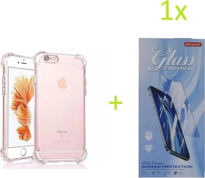 iPhone 6/6S Hoesjes – Siliconen Backcover – Schokbestendig Bumper – Transparant + Gehard Glas Screenprotector-Ilumina Benelux