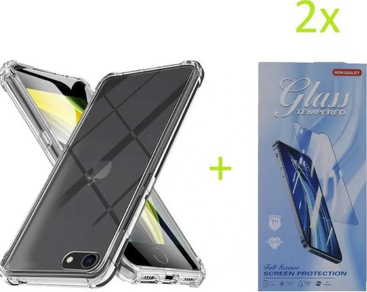 iPhone SE 2020/7/8 Hoesjes – Siliconen Backcover – Schokbestendig Bumper – Transparant – 2x Gehard Glas Screenprotector-Ilumina Benelux