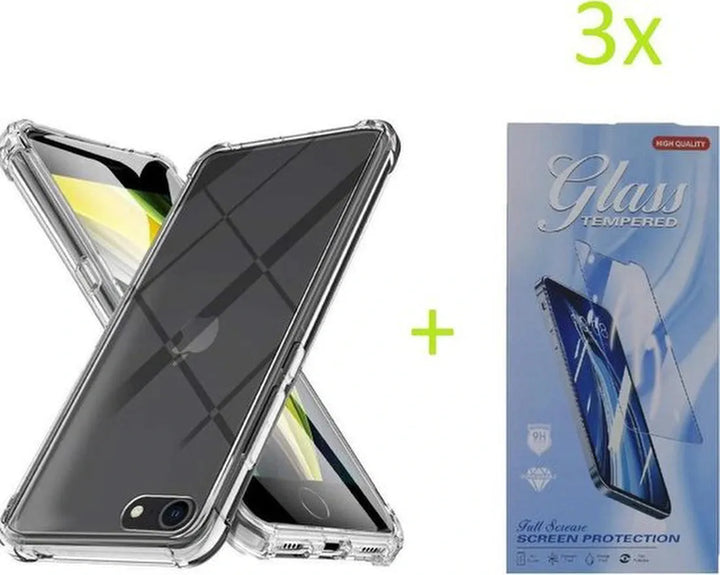 iPhone SE 2020/7/8 Hoesjes – Anti-shock siliconen bumper – Inclusief 3x screenprotector gehard glas – Transparant-Ilumina Benelux