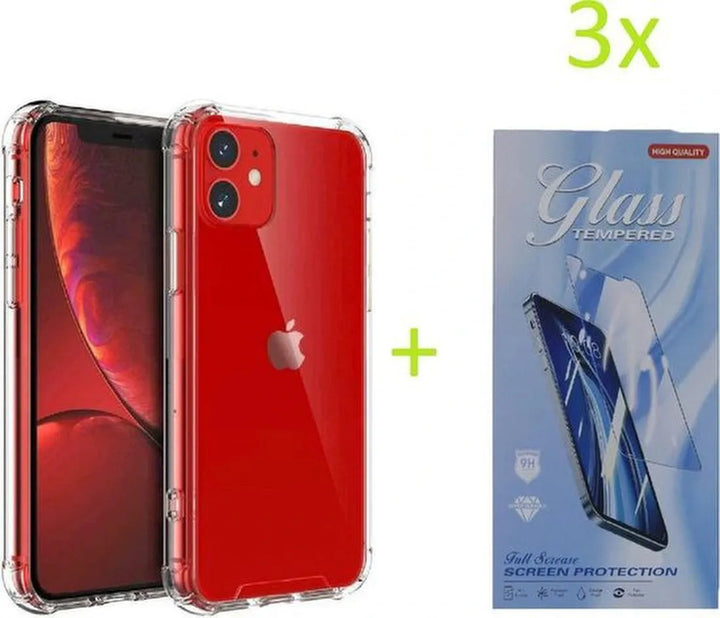 iPhone 11 Hoesjes – Anti-Shock Siliconen Bumper Backcover – Transparant – Incl. 3x Screenprotector Gehard Glas – Anti-kras-Ilumina Benelux