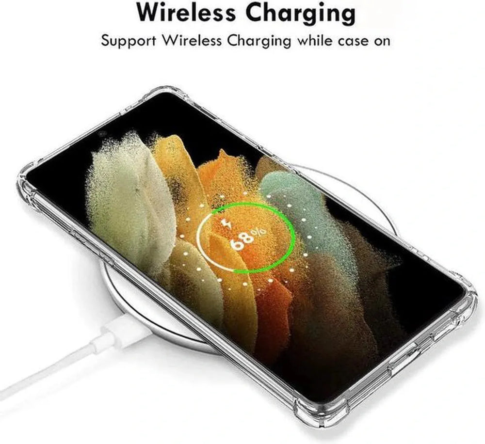 Samsung Galaxy S21 Ultra Hoesjes – Siliconen Backcover – Schokbestendig Bumper – Transparant + Screenprotector-Ilumina Benelux