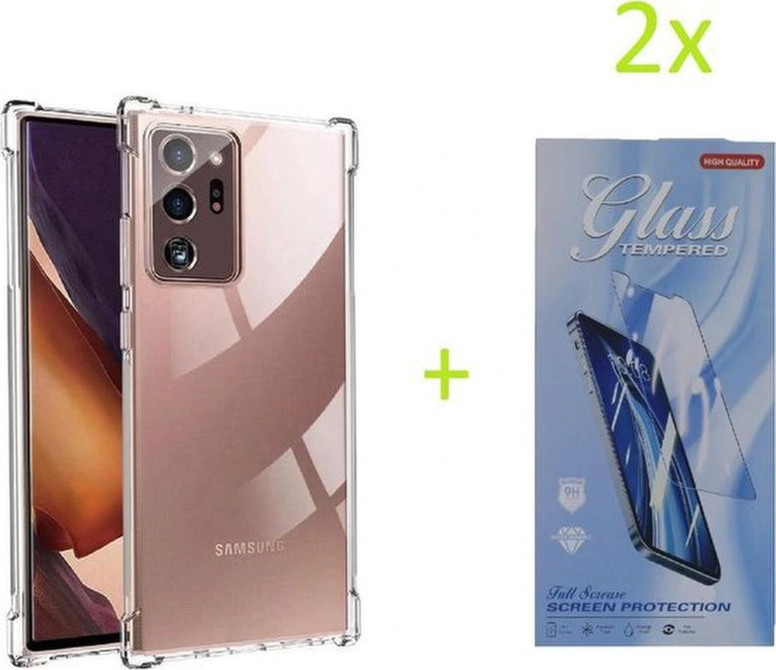 Samsung Galaxy Note 20 Ultra Hoesjes – Siliconen Backcover – Schokbestendig Bumper – Transparant – Inclusief 2x Screenprotector
