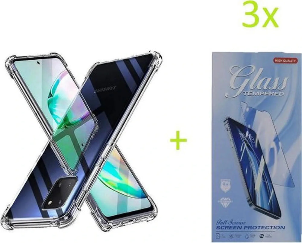 Samsung Galaxy Note 10 Lite Hoesjes – Siliconen Backcover – Schokbestendig Bumper – Transparant – Inclusief 3x Screenprotector-Ilumina Benelux