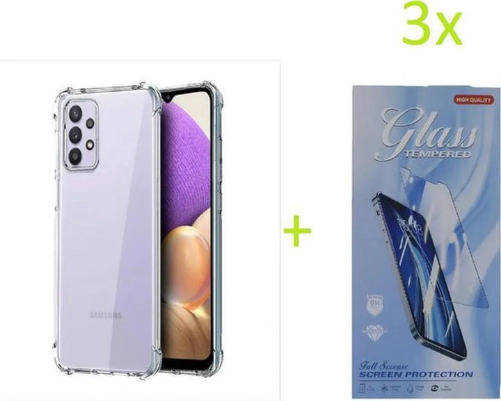 Samsung Galaxy A32 5G Hoesjes – Siliconen Backcover – Schokbestendig Bumper – Transparant – 3x Screenprotector-Ilumina Benelux